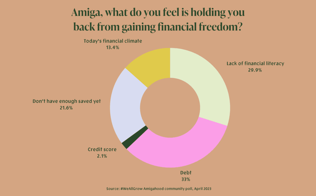 A graph created in collaboration with J.P. Morgan Wealth Management showing what #WeAllGrow Amigas feel is holding them back from financial freedom.